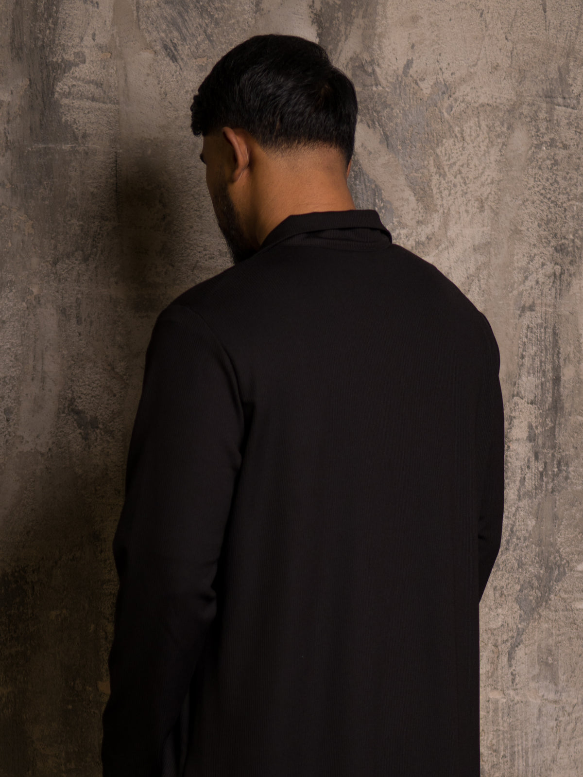 Black Refined Quarter Zip Thobe, back view
